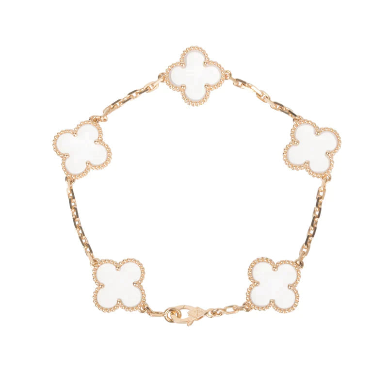 [Regal Jewels]CLOVER 5 MOTIF ROCK CRYSTAL PINK GOLD BRACELET
