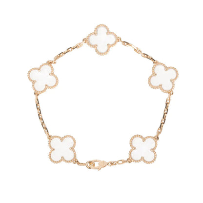 [Regal Jewels]CLOVER 5 MOTIF ROCK CRYSTAL PINK GOLD BRACELET
