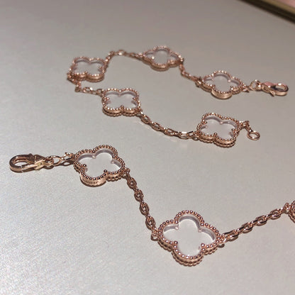 [Regal Jewels]CLOVER 5 MOTIF ROCK CRYSTAL PINK GOLD BRACELET