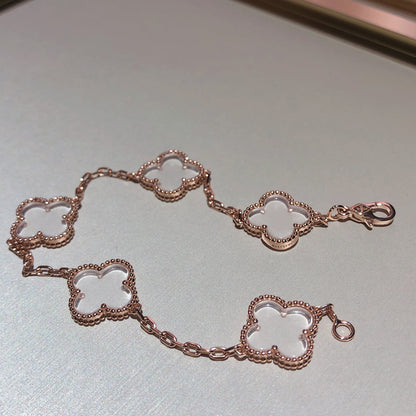 [Regal Jewels]CLOVER 5 MOTIF ROCK CRYSTAL PINK GOLD BRACELET