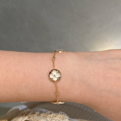 [Regal Jewels]STAR AND SUN 4 MOTIF WHITE MOP PINK GOLD BRACELET