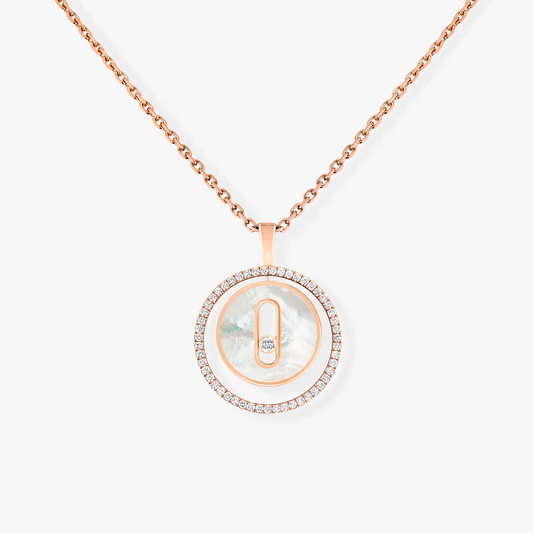 [Regal Jewels]LUCKY MOVE 1 DIAMOND WHITE MOTHER OF PEARL PINK GOLD DIAMOND NECKLACE