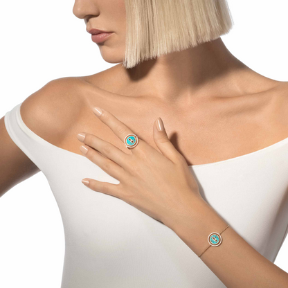 [Regal Jewels]LUCKY MOVE TURQUOISE PINK GOLD DIAMOND BRACELET