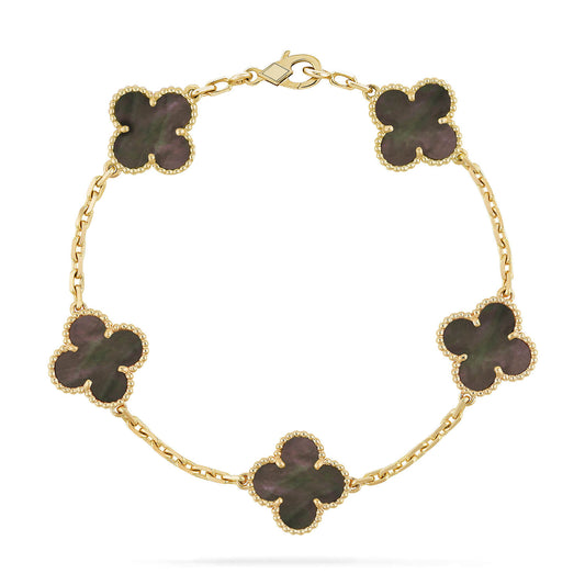 [Regal Jewels]CLOVER 5 MOTIF GRAY MOP  BRACELET