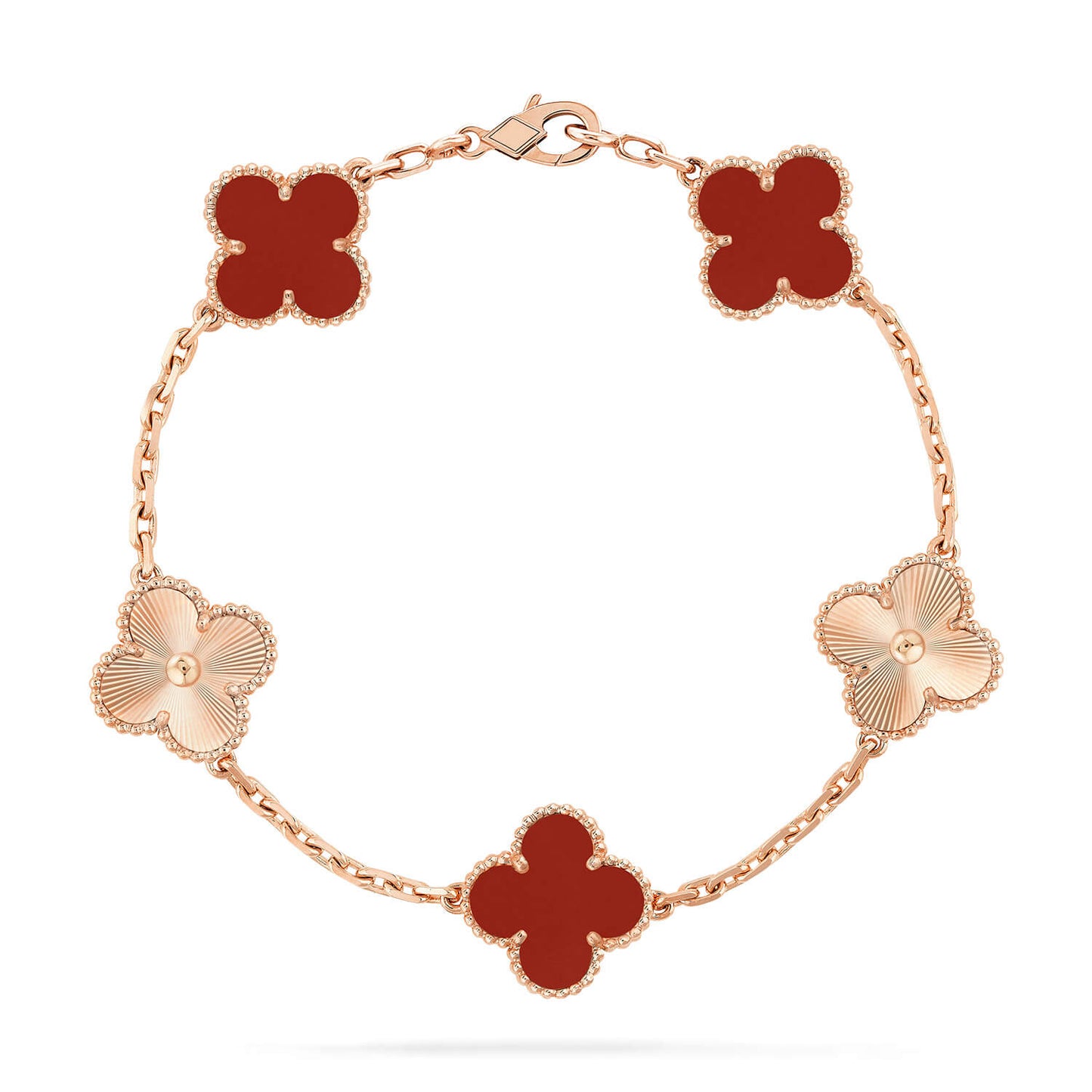 [Regal Jewels]CLOVER  5 MOTIFS CARNELIAN GOLD BRACELET