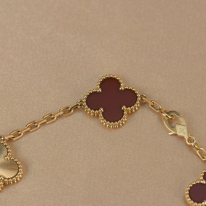 [Regal Jewels]CLOVER  5 MOTIFS CARNELIAN GOLD BRACELET