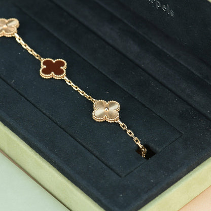 [Regal Jewels]CLOVER  5 MOTIFS CARNELIAN GOLD BRACELET