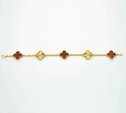 [Regal Jewels]CLOVER  5 MOTIFS CARNELIAN GOLD BRACELET
