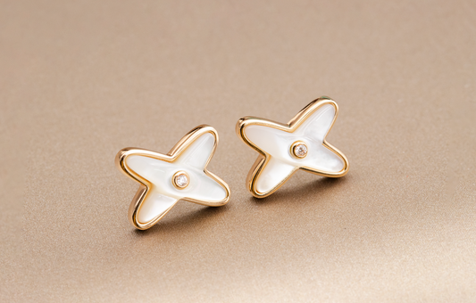 [Regal Jewels]JEUX DE WHITE MOP PINK GOLD DIAMOND EARRINGS