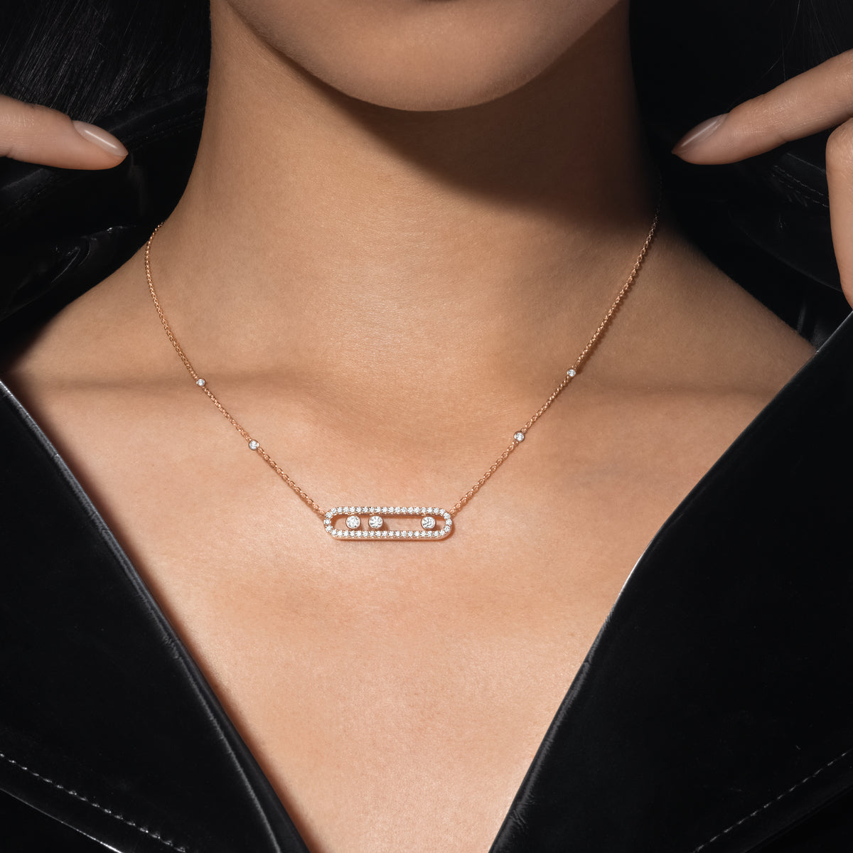[Regal Jewels] Move Pave_ Rose Gold Diamond Necklace