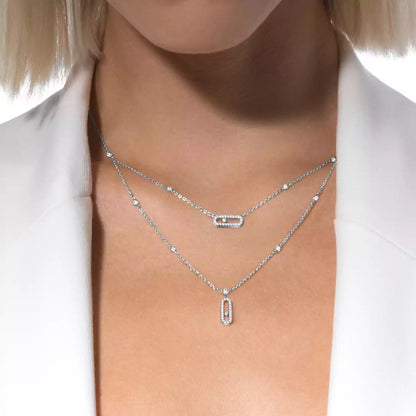 [Regal Jewels]2 Rows Rose Gold Diamond Pave_ Necklace Move Uno