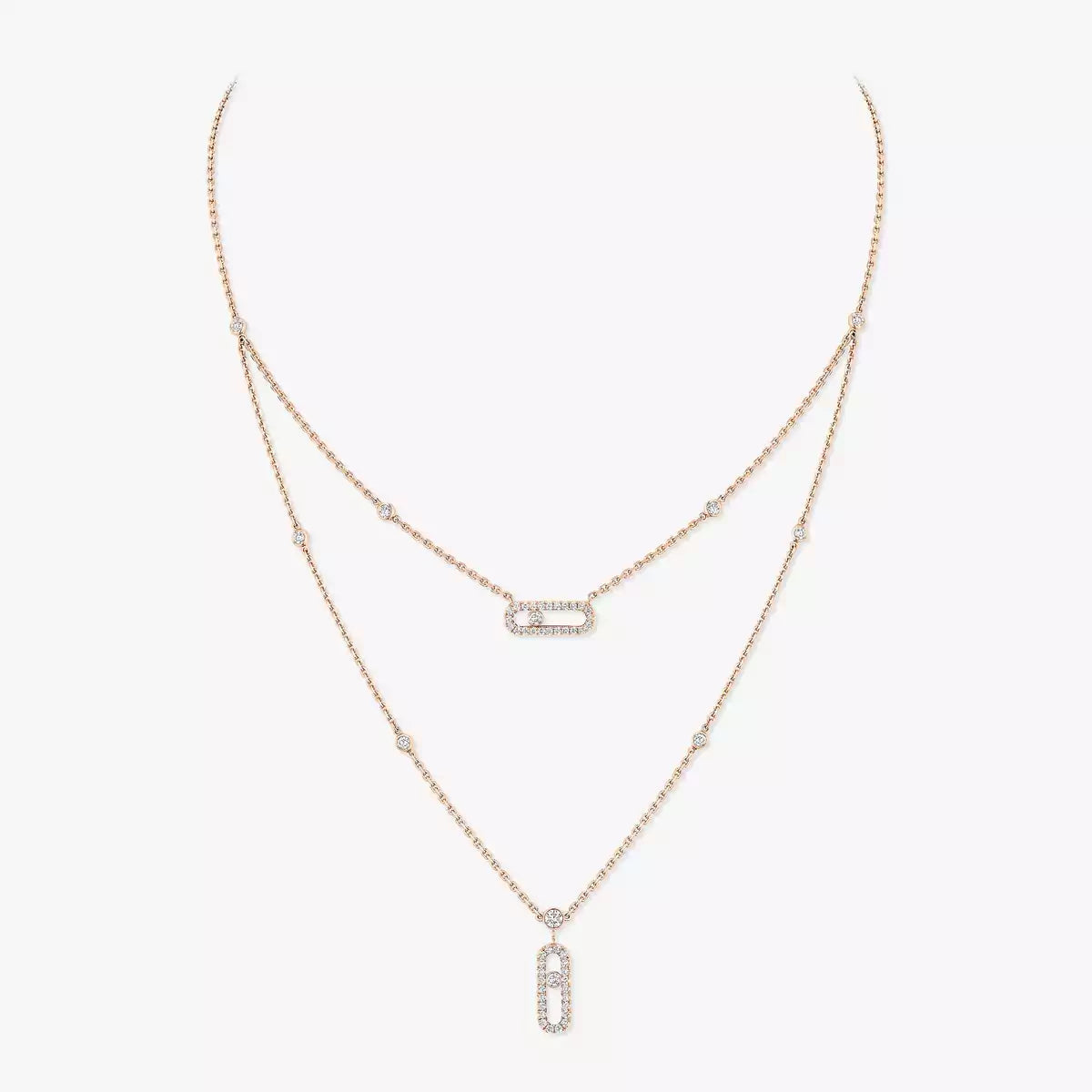 [Regal Jewels]2 Rows Rose Gold Diamond Pave_ Necklace Move Uno