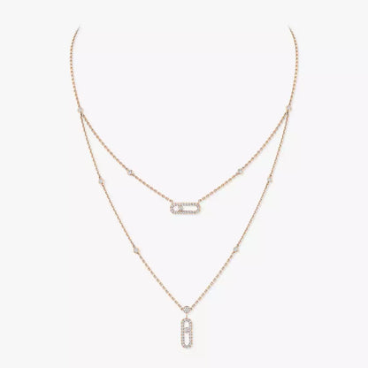 [Regal Jewels]2 Rows Rose Gold Diamond Pave_ Necklace Move Uno