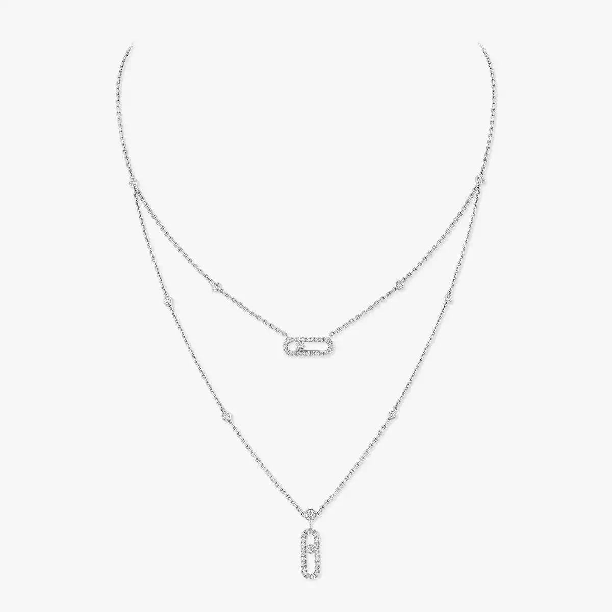 [Regal Jewels]2 Rows Rose Gold Diamond Pave_ Necklace Move Uno