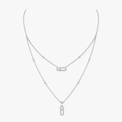 [Regal Jewels]2 Rows Rose Gold Diamond Pave_ Necklace Move Uno