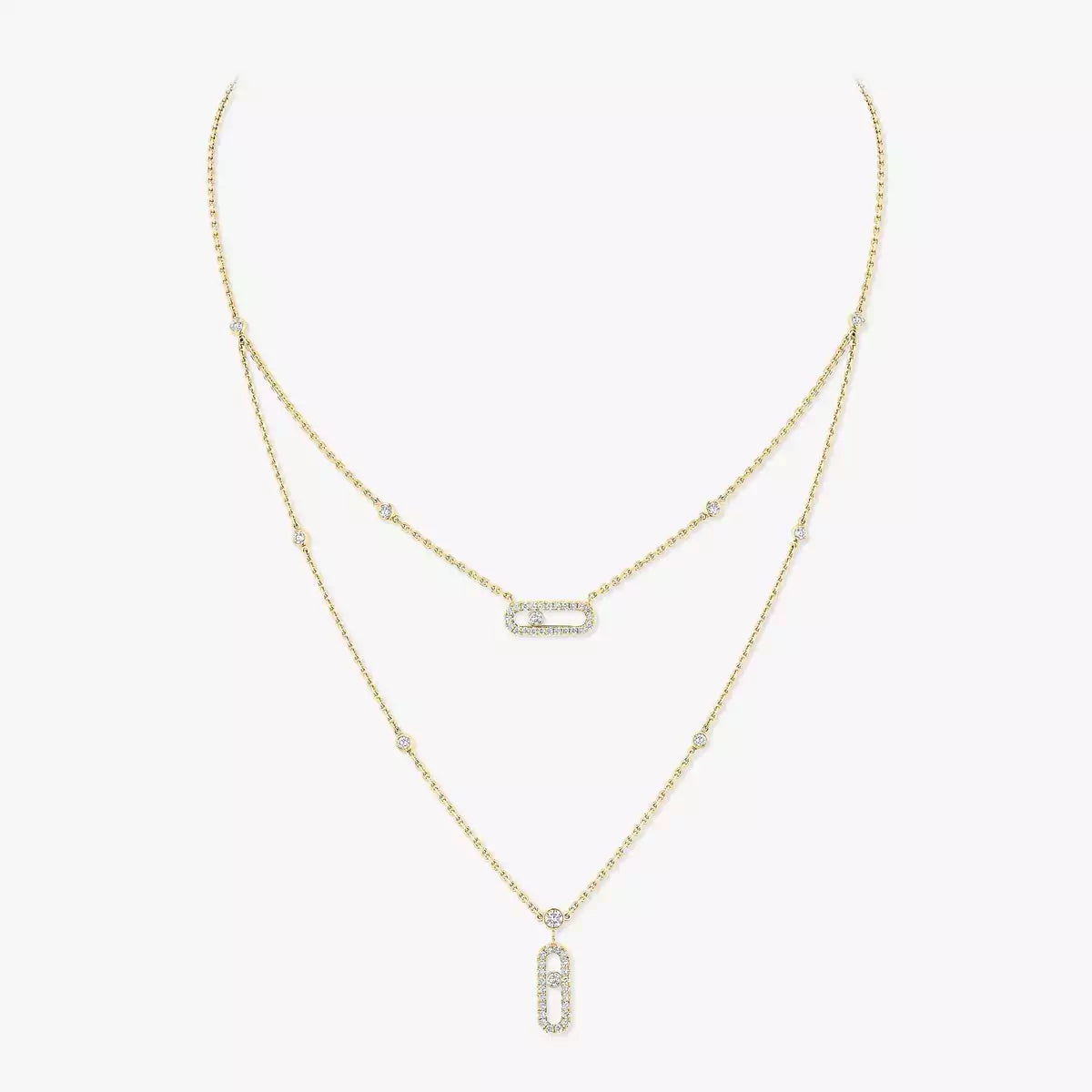 [Regal Jewels]2 Rows Rose Gold Diamond Pave_ Necklace Move Uno