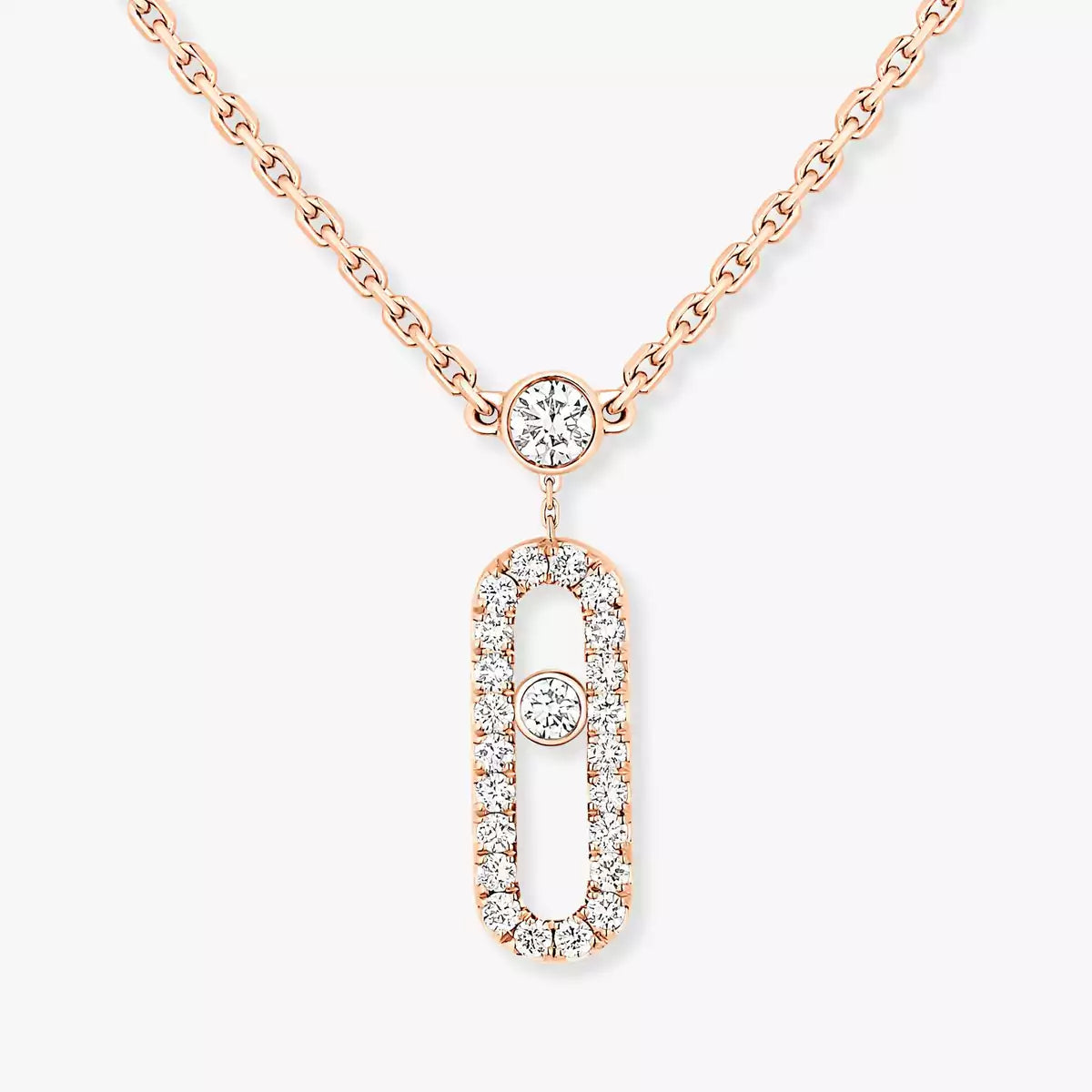 [Regal Jewels]2 Rows Rose Gold Diamond Pave_ Necklace Move Uno