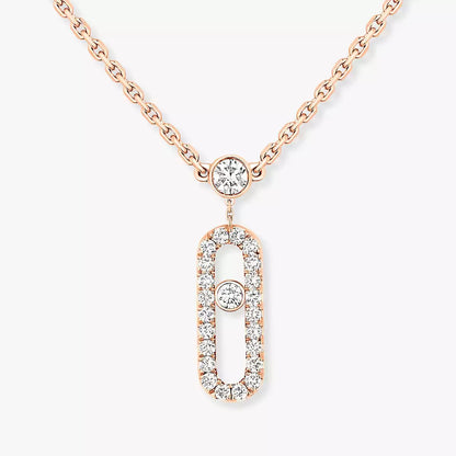 [Regal Jewels]2 Rows Rose Gold Diamond Pave_ Necklace Move Uno