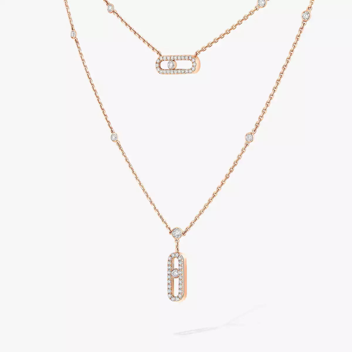 [Regal Jewels]2 Rows Rose Gold Diamond Pave_ Necklace Move Uno