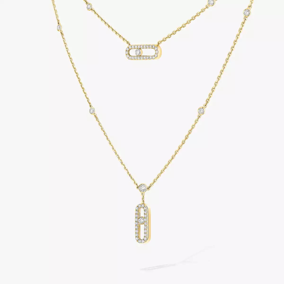 [Regal Jewels]2 Rows Rose Gold Diamond Pave_ Necklace Move Uno