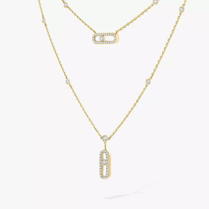 [Regal Jewels]2 Rows Rose Gold Diamond Pave_ Necklace Move Uno