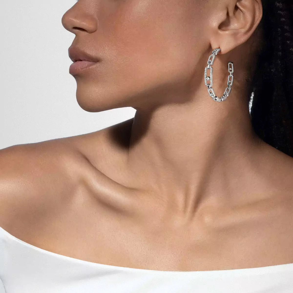 [[Regal Jewels]Move Link Diamond Hoop Earrings